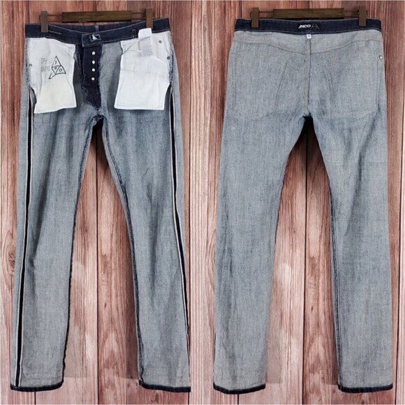 JNCO Mens Size 32X33 003 Slim Straight Embroidered Button Fly Blue Denim Jeans - Picture 2 of 15